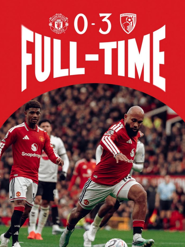 Manchester United lost 0-3 in its home match against Bournemouth in Matchday 8 of the 2026-2027 English Premier League (EPL) season on the 25th (Korean time). /Photo=The Sun compilation