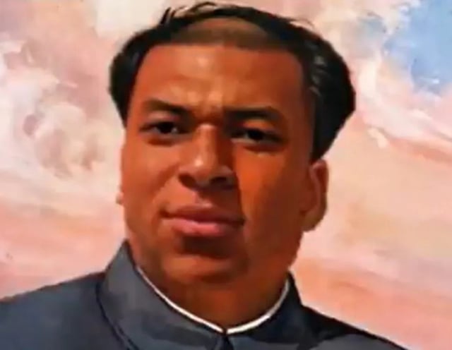 An internet meme that caricatures Kylian Mbappé as former Chinese President Mao Zedong. /Photo=Telegraph