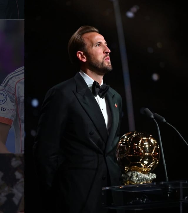 Harry Kane standing on the podium after receiving the Ballon d'Or. /Photo=Ballon d'Or official SNS