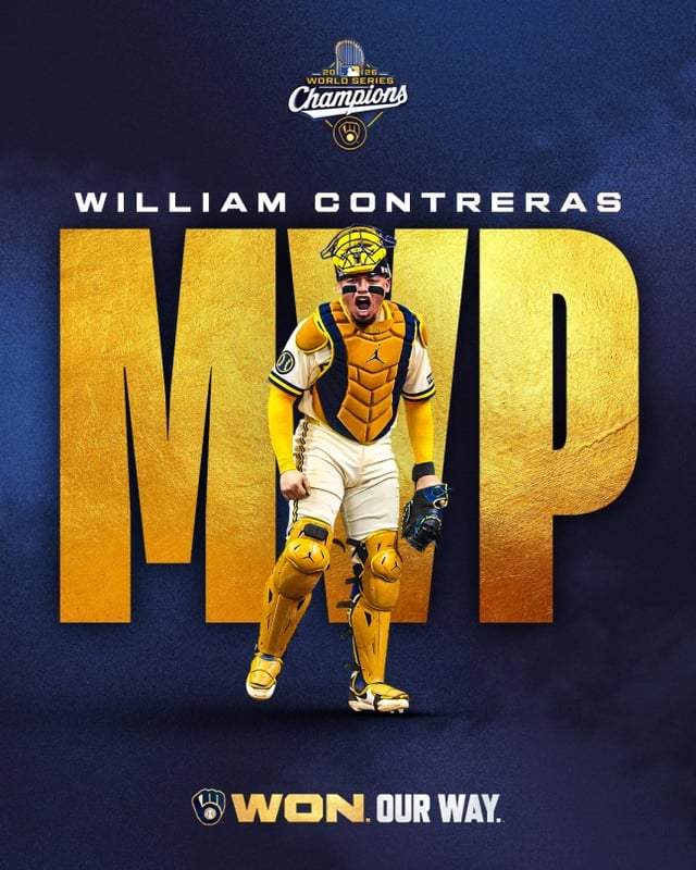 Milwaukee’s William Contreras was awarded the 2026 World Series MVP. /Photo=Screenshot from the Milwaukee Brewers’ official SNS