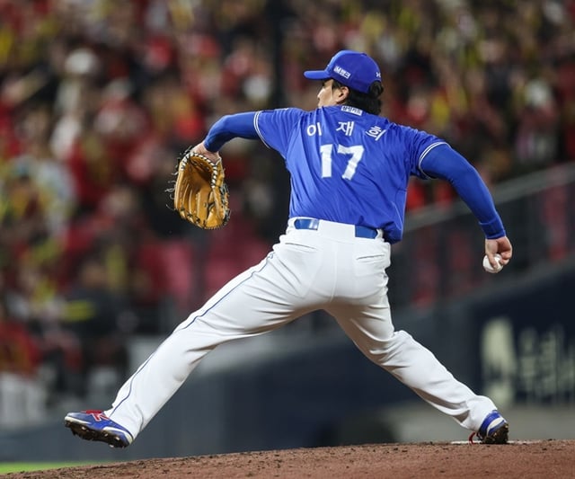 Lee Jae-hee en plena actuación destacada. /Foto=Samsung Lions