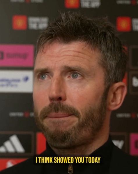 Manchester United manager Michael Carrick (45) looks dejected during a post-match interview following the 2026-2027 English Premier League (EPL) Round 8 defeat against Bournemouth on the 25th (Korean time). /Photo=The Sun screenshot