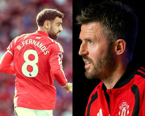 Bruno Fernandes (left) and manager Michael Carrick. /Photo=Manchester United official SNS screenshot