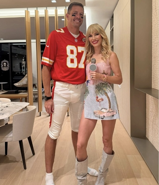 La pareja David Lee-Caroline Wozniacki transformada en Travis Kelce y Taylor Swift. /Foto=SNS de Caroline Wozniacki