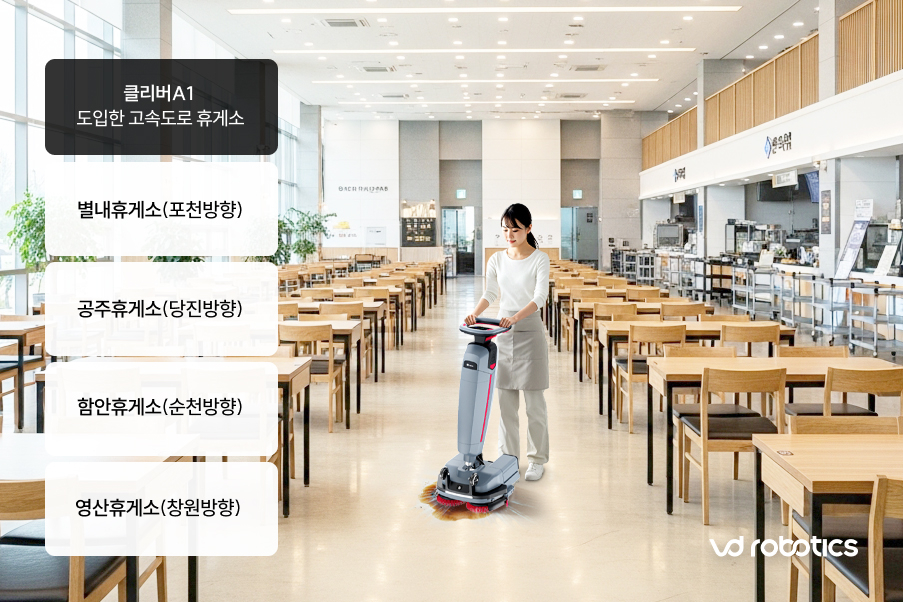 브이디로보틱스, 고속도로 휴게소 4곳에 AI 기반 청소로봇 공급 - 뉴스 썸네일 이미지