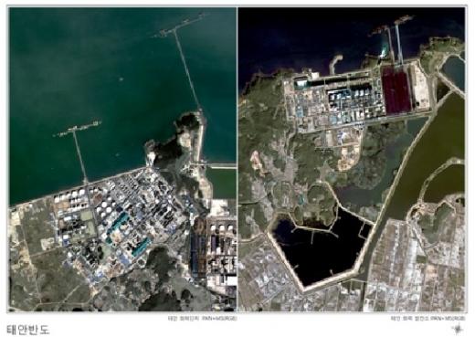 ▲다목적실용위성 2호가 촬영한 행정복합도시(4m칼라)
다목적실용위성 2호가 촬영한 행정복합도시 개발예정지역
충남 연기군 일대의 영상으로 중심으로 흐르는 금강의 모습이 보인다.