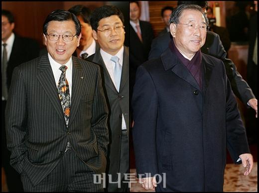 ↑금호산업 박삼구회장과 효성그룹 조석래회장이 전경련회장단 회의에 참석하고 있다.