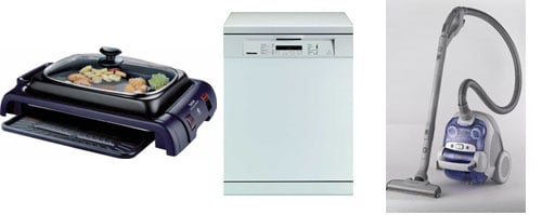 ↑왼쪽부터 테팔 한국형 엑셀리오 컴포트 그릴, 밀레 식기 세척기, 일렉트로룩스 
트윈클린 진공청소기.