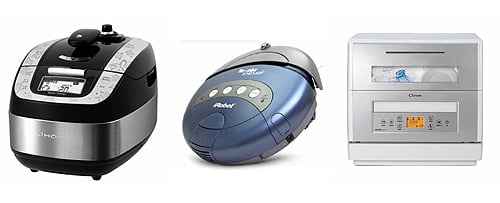 ↑왼쪽부터 부방테크론 리홈 블랙&실버 나인클래드II, 아이로봇 룸바 스케줄러,
동양매직 식기세척기 클림.