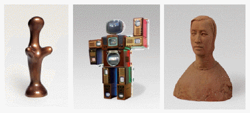 ↑ 왼쪽부터 장 아프르 作 '신화의 눈물', 백남준 作 'Tribute to Dean Winkler', 권지원 
作 '지원' ⓒ K옥션