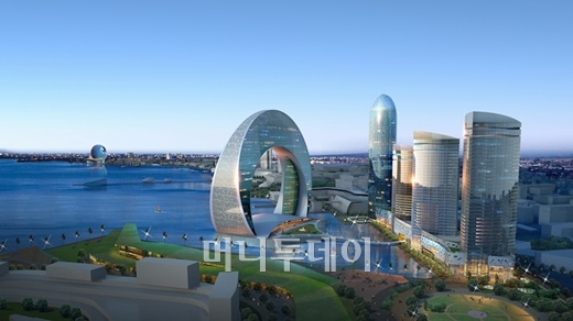 ↑희림이 지난해 설계수주한 아제르바이잔 수도 바쿠의 33층짜리 7성급 호텔 크레센트호텔 조감도.