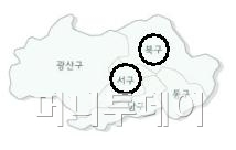 ▲광주 선거구. 검은 표시는 현역의원 탈락지역구.