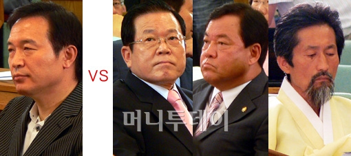 ▲(왼쪽부터) 임태희(한나라) 최인기(민주) 류근찬(선진) 강기갑(민노) 의원