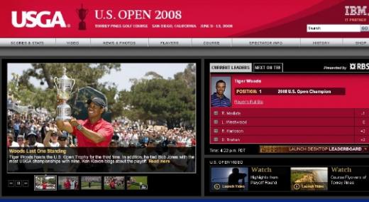 ↑타이거 우즈의 우승을 알리는 US오픈 골프대회 홈페이지