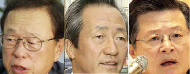 ▲왼쪽부터 박희태 전 국회부의장, 정몽준 최고위원, 허태열 의원.