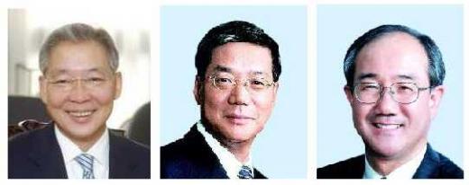 강정원 국민은행장, 황영기 전 우리금융회장, 이덕훈 전우리은행장.(왼쪽부터)