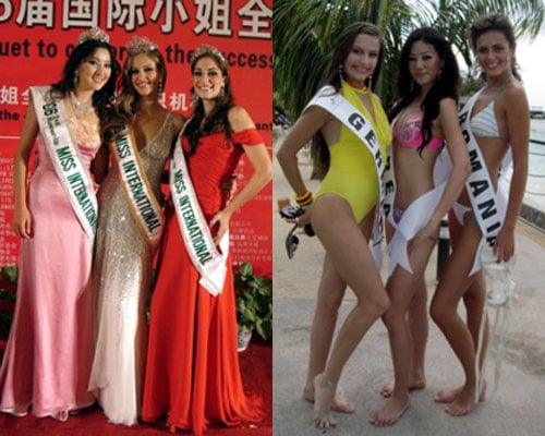 ↑2006 미스인터내셔널 3위에 오른 2006 미스코리아 선 장윤서(왼쪽 사진 맨왼쪽). 2007 미스인터콘티넨탈 2위에 오른 2007 미스코리아 서울 미 유한나(오른쪽 사진 가운데). <사진출처=장윤서 미니홈피, 유한나 미니홈피>