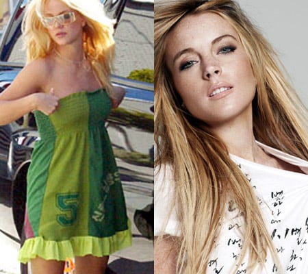 ↑한글 옷을 입은 브리트니 스피어스(사진 왼쪽)와 린제이 로한