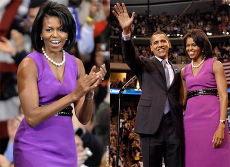 ↑ 보라색 드레스를 입은 미셸 오바마