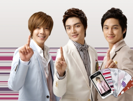 ↑김현중, 김범 등 인기드라마 '꽃보다 남자' 주인공들을 기용한 삼성전자의 '햅틱팝' 광고.