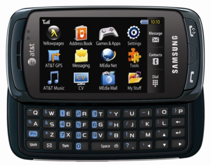 ↑삼성전자가 4월 1일 개막하는 북미 최대의 통신전시회인 'CTIA 2009'에서 선보이는 풀터치 메시징폰 '임프레션'.