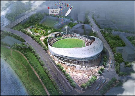 ↑ '하프 돔'으로 설계됐던 기존 서남권 야구장 조감도 ⓒ서울시