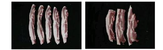 ▲유사삼겹살: 갈비살이 포함된 앞다리살(좌), 앞다리살(우)