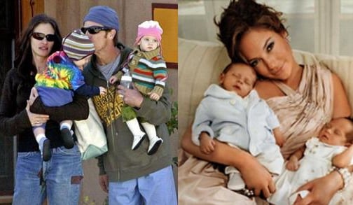 ↑ 최근 쌍둥이를 출산한 줄리아 로버츠 커플(왼쪽)과 제니퍼 로페즈(오른쪽)