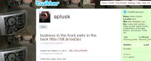 ↑ 세계에서 가장 많은 팔로어를 둔 美 배우 애쉬튼 커쳐의 트위처