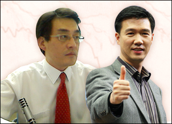 ↑MTN 전문가로 활동중인 역발상(사진 왼쪽)과 박상희 소장이 20일(토) 여의도 굿모닝신한증권 본사 300홀에서 열리는 MTN투자설명회에서 하반기 증시 이끌 우량 주도주를 공개할 예정이다.
