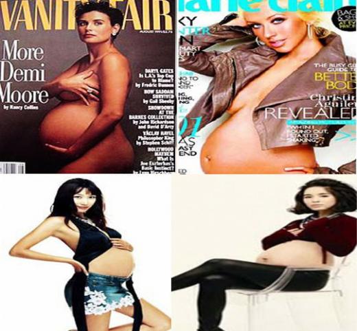 ↑잡지에 실린 국내외 스타들의 만삭 사진