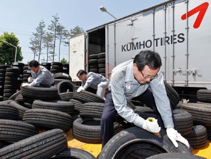 ↑물류센터에서 관련 부문 임원들이 품질 경영을 강조하기 위해 기준에 충족하지 못한 제품들을 폐기하고 있다.