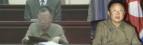 ↑ 8일 북한 조선중앙TV에 공개된 김정일 국방위원장의 최근 모습(좌)과 건강이 악화되기 전의 모습(우)