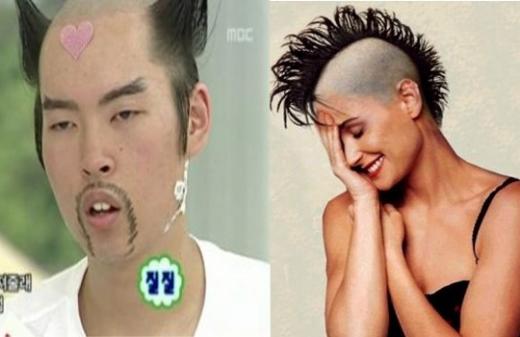 ↑'헤이하치컷'을 선보인 신동훈(왼쪽)과 '모히칸컷'의 데미 무어