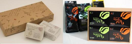 ↑장애인 일자리 만드는 셈크래프트 천연비누 상황바디 2종세트(할인가 1만3600원)와 공정무역 아름다운커피 싱글백+머그컵 세트(2만1000원)