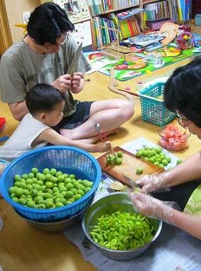 ↑예준이네 가족은 양조식초 대신 매실즙을 쓴다. 
매실즙은 유기농 매실을 구입해 직접 담근다.