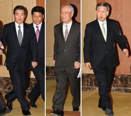 ↑왼쪽부터 김윤 삼양사 회장, 이준용 대림 회장, 박용현 두산 회장(사진: 이명근 기자)