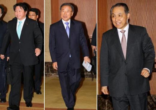 ↑왼쪽부터 최태원 SK회장, 조석래 효성 회장, 강덕수 STX 회장(사진: 이명근 기자)