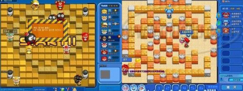 ↑ 넥슨의 '크레이지아케이드 비엔비'(좌)와 중국 텐센트의 '큐큐탕'(우). 게임 디자인과 속성이 상당히 유사하다.