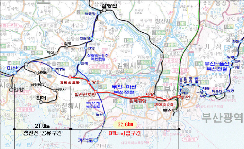 ↑부전~마산 복선전철 노선도 ⓒ국토해양부
