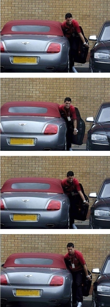 ↑차를 잘 못 주차 해 곤욕을 치르고 있는 호날두.