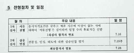박영선 대외협력국장이 팩스로 보낸 외교통상부 특별채용시험 공고문(2010년 시험일정)
