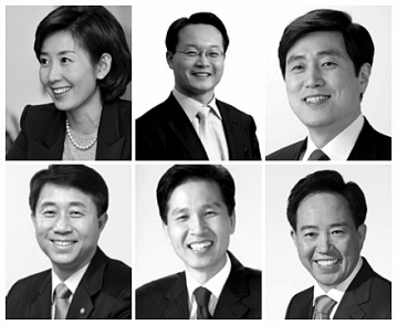 ↑ 1963년에 태어난 '토끼띠 정치인'. (윗줄 왼쪽부터 시계방향으로) 한나라당 나경원·조해진·안형환·강승규, 민주당 우제창·조정식 의원.