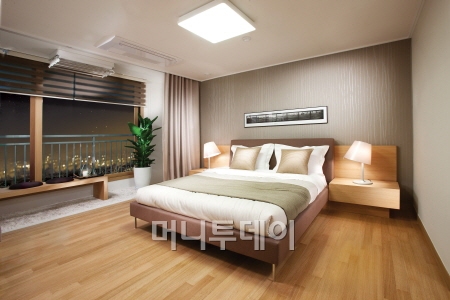 ↑명지 두산위브포세이돈 84㎡형 안방.