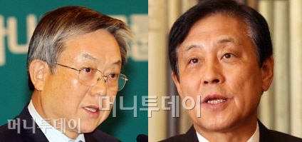 ▲김종열 하나금융 사장(왼쪽), 김정태 하나은행장.
