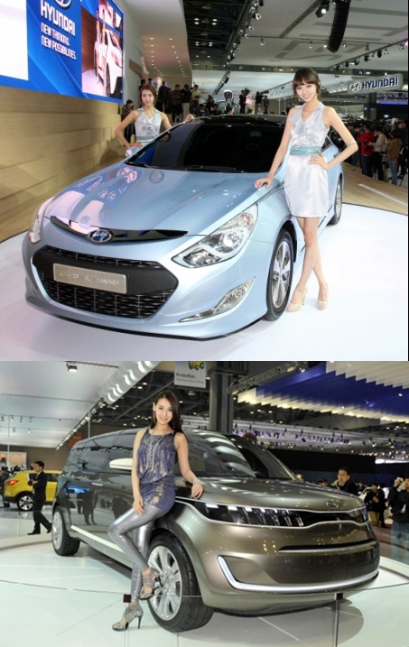 ↑(사진위부터)현대차 '쏘나타 하이브리드'와 기아차 'KV7'