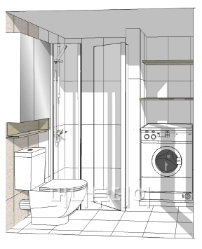 ↑동탄 쁘띠린 오피스텔 욕실 내부. 세탁실이 붙어 있어 공간이 비교적 넓다.