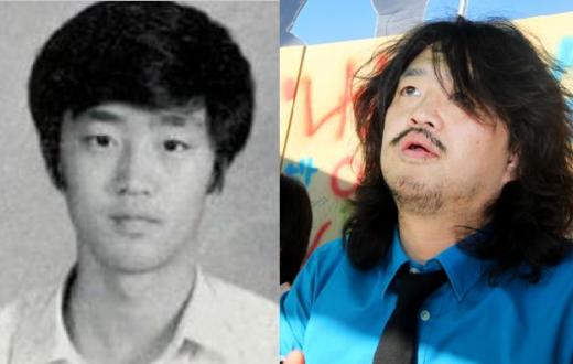 김어준 씨의 고교시절 사진(왼쪽) 현재 모습(출처=온라인 커뮤니티 캡처)