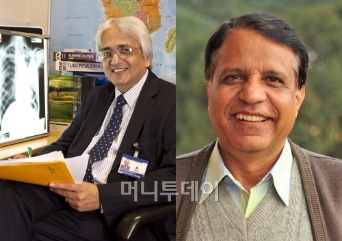 ↑ 종근당고촌재단은 올해 고촌상 수상자로 알리무딘 주믈라 영국 런던 의과대학 교수(왼쪽)와 국제네팔단체(INF)를 공동선정했다. 오른쪽은 디펜드라 가우탐 INF 대표.