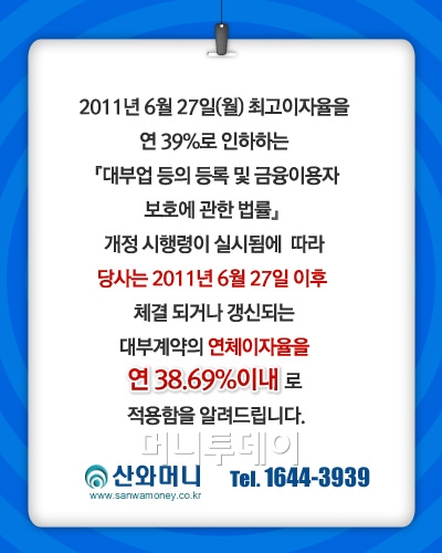 ↑ 산와머니 홈페이지의 팝업공지 사항